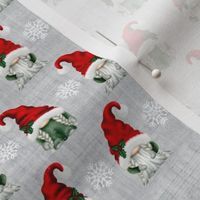 Patchwork 6" Square Cheater Quilt Christmas Gnomes and White Winter Snowflakes on Soft Grey Texture