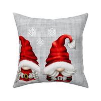  18x18 Pillow Sham Front Fat Quarter Size Makes 18" Square Cushion Cover Santa and Mrs. Claus Christmas Gnomes and White Winter Snowflakes on Soft Grey Texture