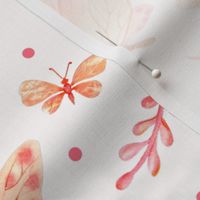 Large Scale Coral Watercolor Butterflies on Light Background