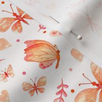 Medium Scale Coral Watercolor Butterflies on Light Background