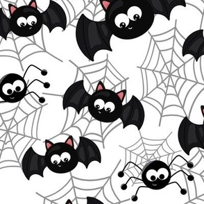 Halloween Bats And Spiders White