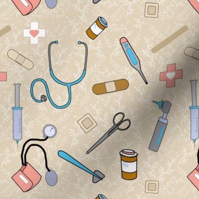 Medical Supplies Pattern on beige