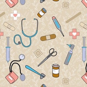 Medical Supplies Pattern on beige