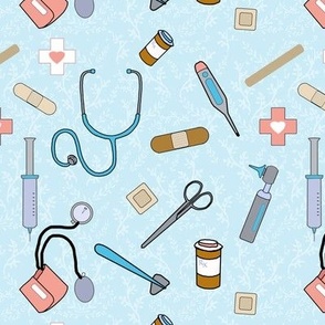 Medical Supplies Pattern on blue
