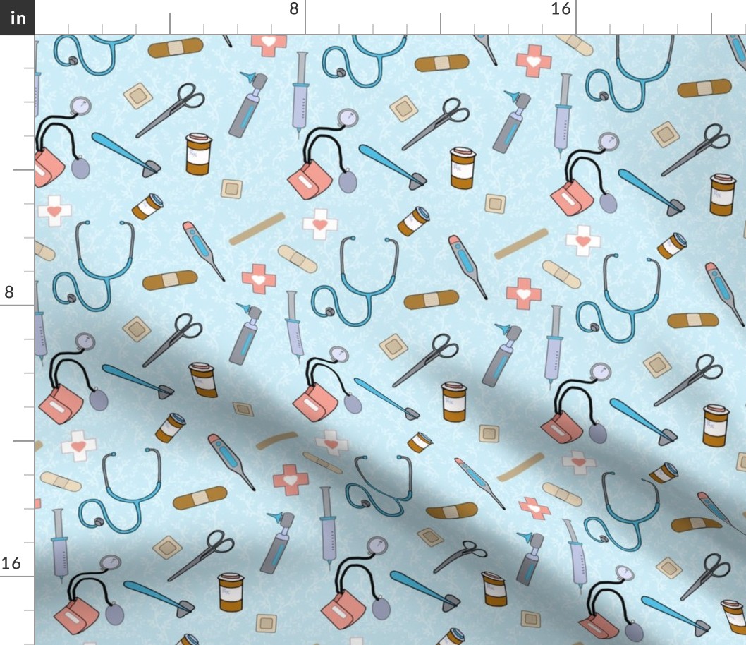 Medical Supplies Pattern on blue