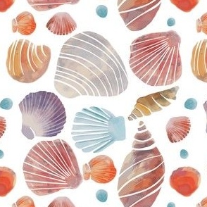 Sea Jewels, watercolor shells, multi-color shell