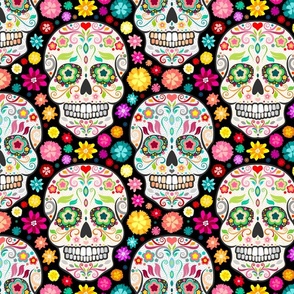 Sugar Skulls & Flowers Black