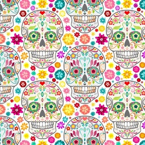 Sugar Skulls & Flowers White