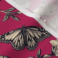 Magenta & Navy Birds, Butterflies & Flowers