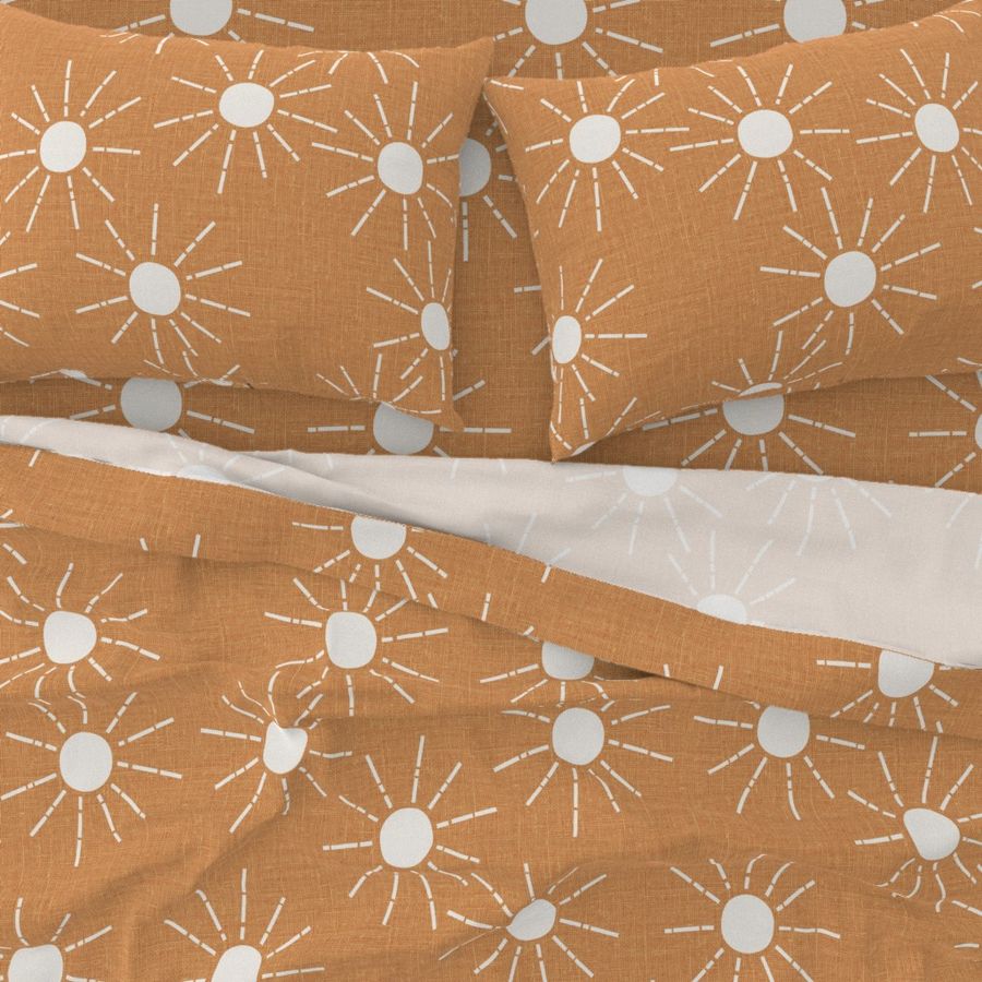 oversized boho suns gender neutral walls golden orange - linen look texture