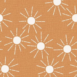 boho sun wallpaper Golden Orange JUMBO linen look