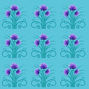 Art nouveau chives purple on aqua