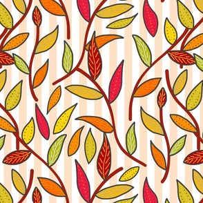 Autumnal Leaf Cheer - peach cream stripe