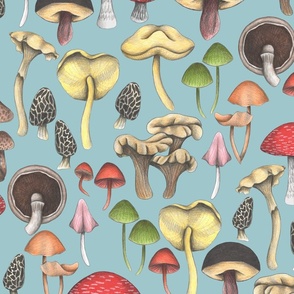 Wild Mushrooms Fantasy Blue (Medium Scale)