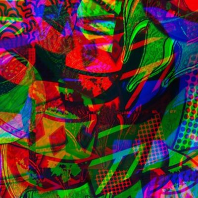 Cut out crazziness aberration dopamine dressed psychedelic large abstract funny shapes overlaid 