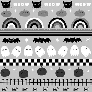Halloween Cute Icons Characters Monochrome Black and White Illustrated 