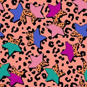 Leopard Print Geometric Retro Stars