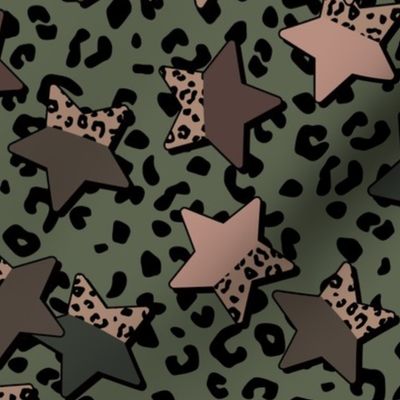 Leopard Print Geometric Army Stars