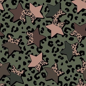 Leopard Print Geometric Army Stars