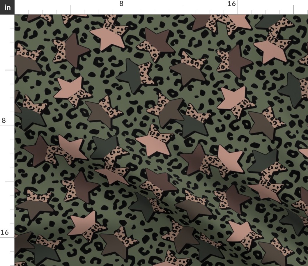 Leopard Print Geometric Army Stars