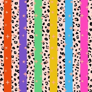 Bright Leopard Print Retro Rainbow Star Stripes