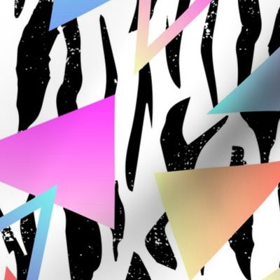 Retro Zebra Gradient Rainbow Neon Triangles 80s 90s