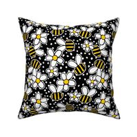 Bumble Bees Scandi Daisy Floral Retro Spots Dots Monochrome