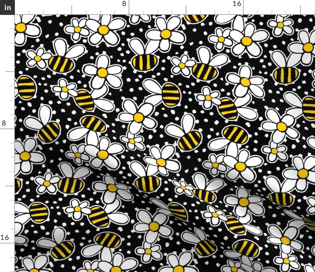 Bumble Bees Scandi Daisy Floral Retro Spots Dots Monochrome