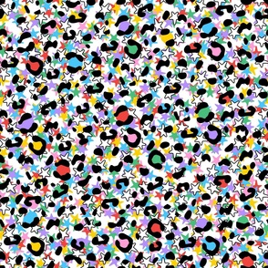 Confetti Retro Rainbow Leopard Print Stars