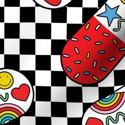 Retro Happy Pills Checkerboard Rainbow