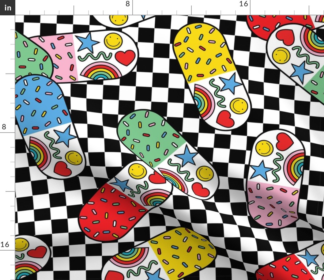Retro Happy Pills Checkerboard Rainbow
