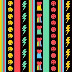 Retro Stripe Icons Smiley Lightning 80s 90s