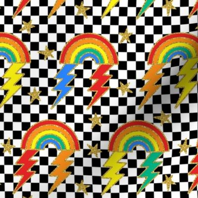 Glitter Rainbows Fun Party Lightning Checkerboard