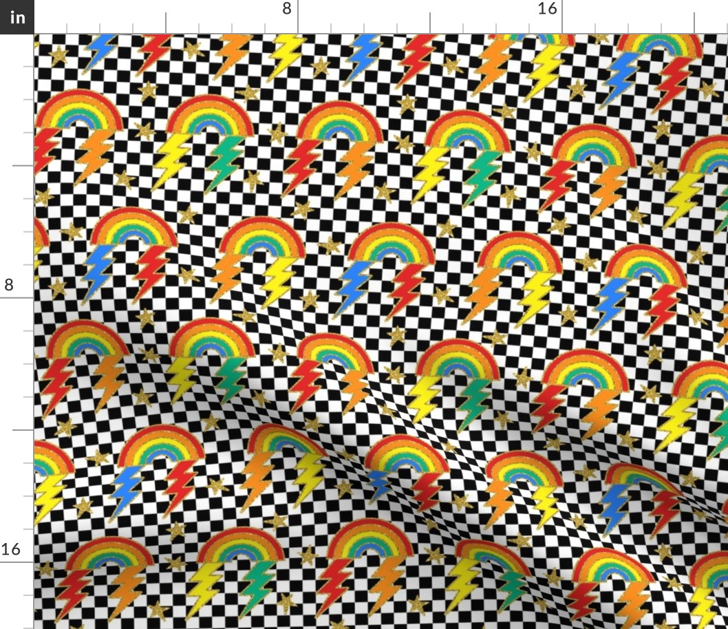 Glitter Rainbows Fun Party Lightning Checkerboard