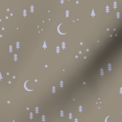 Celestial minimalist Christmas stars and moon phase happy holidays christmas trees lilac on moody gray slate