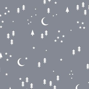 Celestial minimalist Christmas stars and moon phase happy holidays christmas white on cool gray