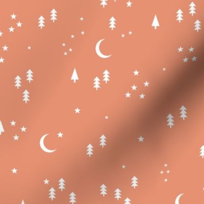 Celestial minimalist Christmas stars and moon phase happy holidays christmas vintage orange moody coral white