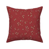 Celestial minimalist Christmas stars and moon phase happy holidays christmas mint on red
