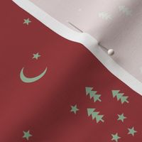Celestial minimalist Christmas stars and moon phase happy holidays christmas mint on red