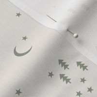 Celestial minimalist Christmas stars and moon phase happy holidays christmas trees olive green on ivory