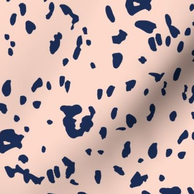 Wild baby animal print messy cheetah spots and dots abstract irregular minimalist scandinavian design navy blue on peach blush