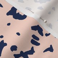 Wild baby animal print messy cheetah spots and dots abstract irregular minimalist scandinavian design navy blue on peach blush
