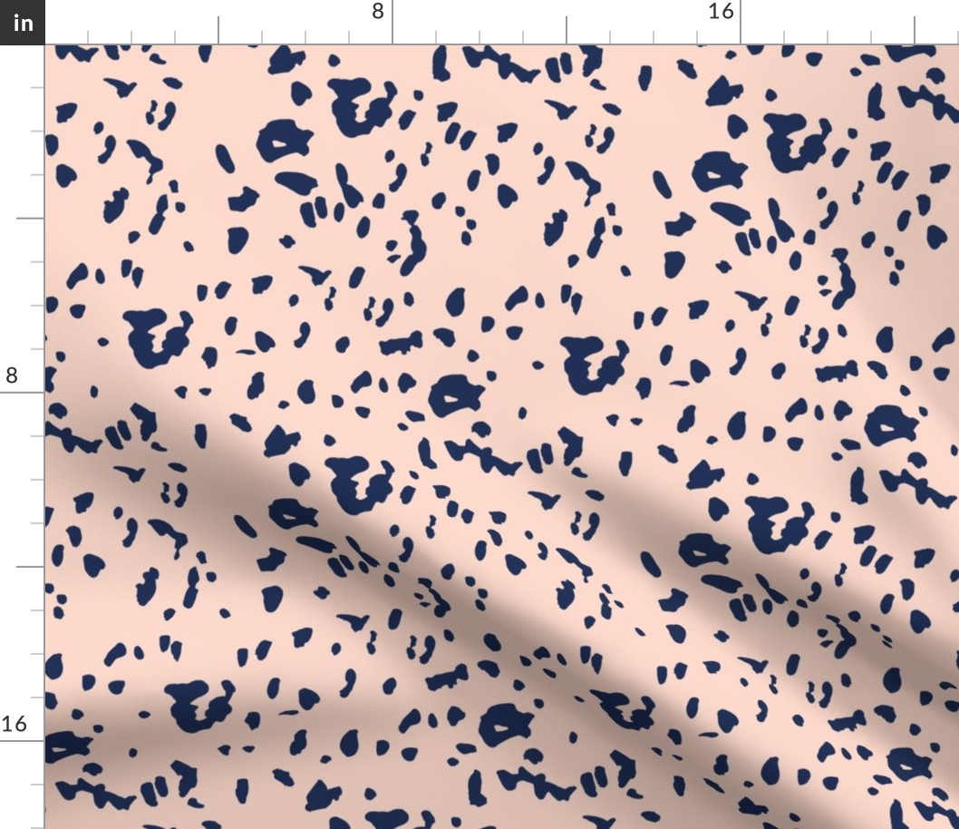 Wild baby animal print messy cheetah spots and dots abstract irregular minimalist scandinavian design navy blue on peach blush