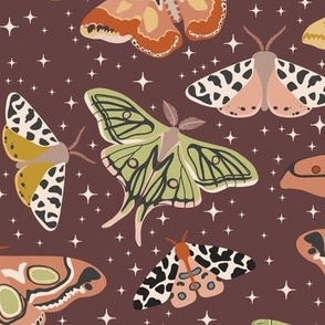 Moths in the night - burgundy