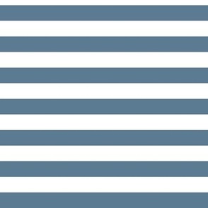 Horizontal Awning Stripe Pattern - Stormy Blue and White