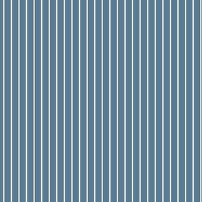 Small Vertical Pin Stripe Pattern - Stormy Blue and White