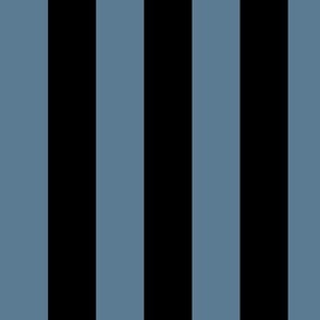 Large Vertical Awning Stripe Pattern - Stormy Blue and Black