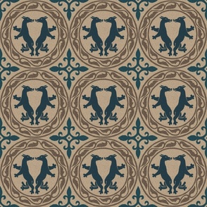 Byzantine critters in roundels - Prussian blue and brown