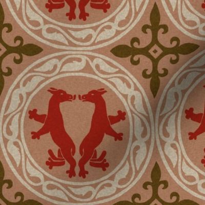 Byzantine critters in roundels - red, sepia, and ivory