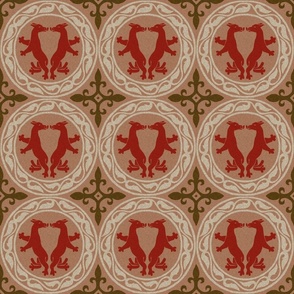 Byzantine critters in roundels - red, sepia, and ivory